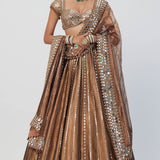 Copper Shimmer Organza Linear Lehenga Set