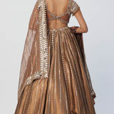 Copper Shimmer Organza Linear Lehenga Set