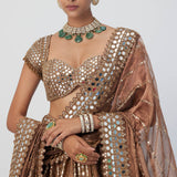 Copper Shimmer Organza Linear Lehenga Set