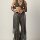 Metallic Grey Sharara Pant Set