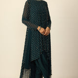 Dark Teal Silver Drop Kaftan Set w/ Stole