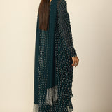 Dark Teal Silver Drop Kaftan Set w/ Stole
