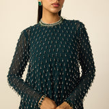 Dark Teal Silver Drop Kaftan Set w/ Stole