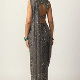 Metallic Grey Draped Saree Set