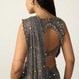Metallic Grey Draped Saree Set