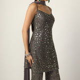 Metallic Grey Sharara With Kurta Set