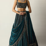 Dark Teal Linear Lehenga Set
