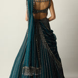 Dark Teal Linear Lehenga Set
