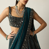 Dark Teal Linear Lehenga Set