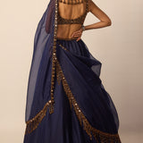 Deep Blue Tassel Dupatta Lehenga Set