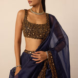 Deep Blue Tassel Dupatta Lehenga Set