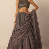 Metallic Grey Linear Lehenga Set