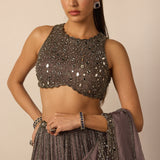 Metallic Grey Linear Lehenga Set