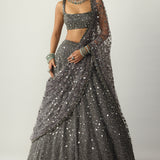 Dark Metallic Grey Lehenga Set