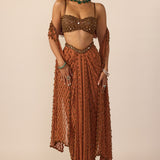 Metallic Copper Single Drop Skirt Set