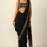 Black Georgette Tassel Saree Set