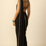 Black Georgette Tassel Saree Set