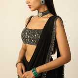 Black Georgette Tassel Saree Set