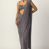 Metallic Grey Single Drop Draped Saree Set