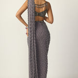Metallic Grey Single Drop Draped Saree Set