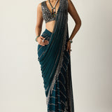 Dark Teal Linear Draped Saree