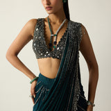 Dark Teal Linear Draped Saree