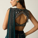 Dark Teal Linear Draped Saree