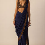 Deep Blue Georgette Tassel Saree