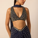 Deep Blue Single Drop Drape Skirt Set