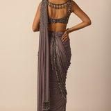 Metallic Grey Linear Draped Saree