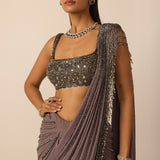 Metallic Grey Linear Draped Saree