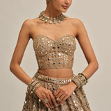 Beige Mirror Crop Top Skirt Set