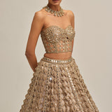 Beige Crop Top Skirt Set