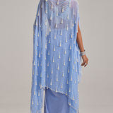 Dew Blue Cape And Draped Skirt Set
