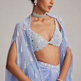 Dew Blue Cape And Draped Skirt Set
