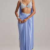 Dew Blue Satin Draped Skirt Set