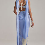 Dew Blue Satin Draped Skirt Set