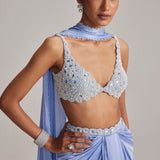 Dew Blue Satin Draped Skirt Set