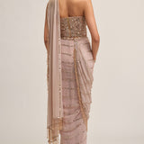 Ash Pink Linear Mirror Saree Set