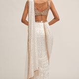 Off White Sequins Saree Set