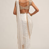 Off White Draped Saree Set