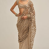 Beige Cutwork Pallu Saree Set