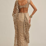 Beige Cutwork Pallu Saree Set