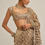 Beige Cutwork Pallu Saree Set