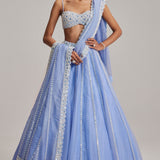 Dew Blue Linear Mirror Lehenga Set