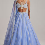 Dew Blue Linear Mirror Lehenga Set