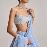 Dew Blue Linear Mirror Lehenga Set