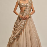Beige Linear Embroidered Lehenga Set