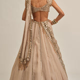 Beige Linear Embroidered Lehenga Set
