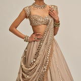 Beige Linear Embroidered Lehenga Set